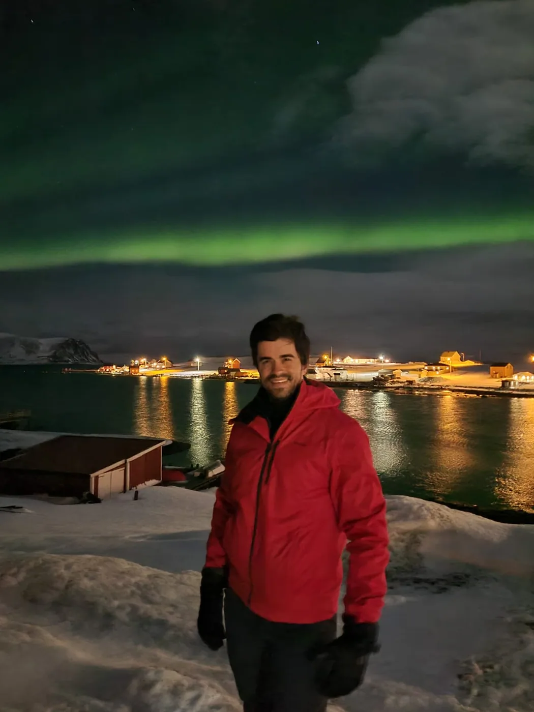 Gigio sob a aurora boreal