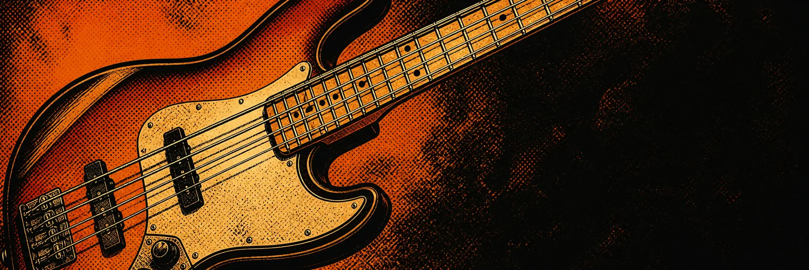 Baixo elétrico em ilustração de quadrinhos country