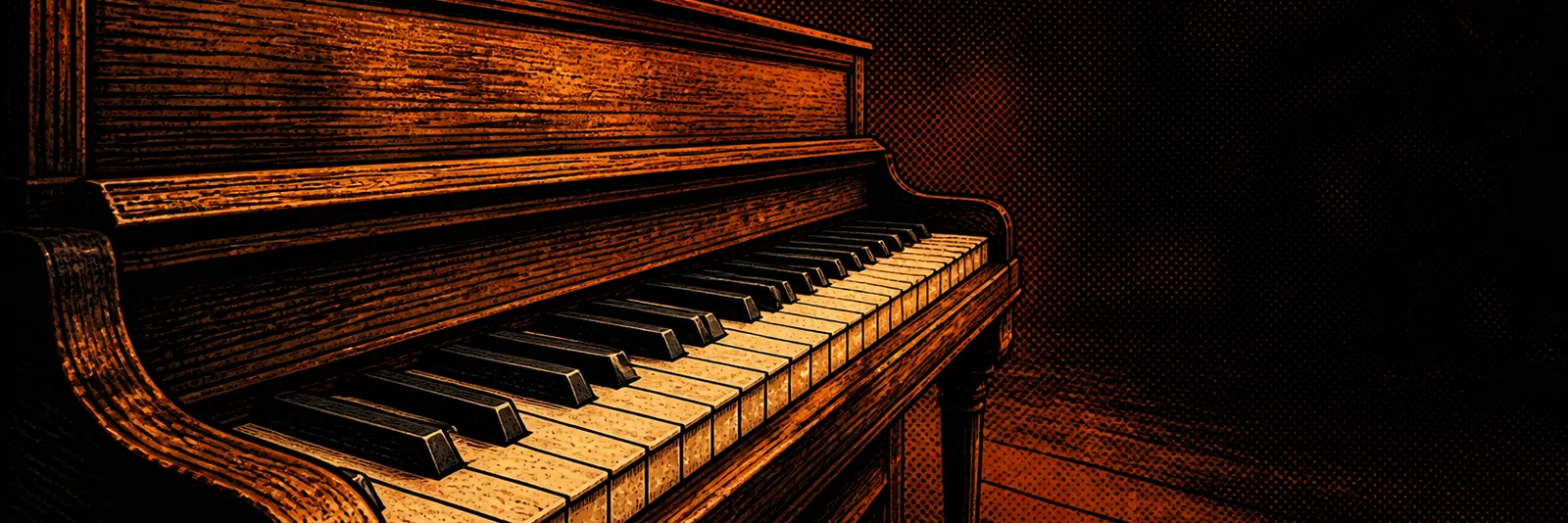 Piano de saloon em ilustração de quadrinhos